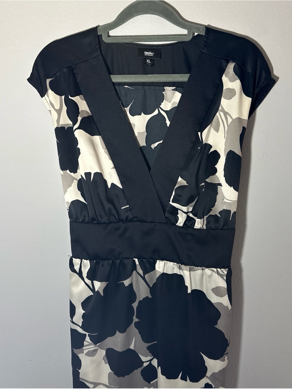 Mossimo Target 2007 Floral Satin Dress XL Black White Grey Sleeveless Y2K VYG - Picture 3 of 8